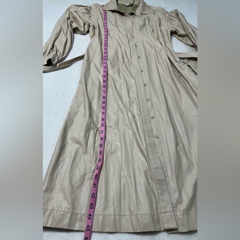 Prologue Cream Faux Leather Puff Poet Sleeve Button Duster Jacket /Dress - Picture 5 of 16